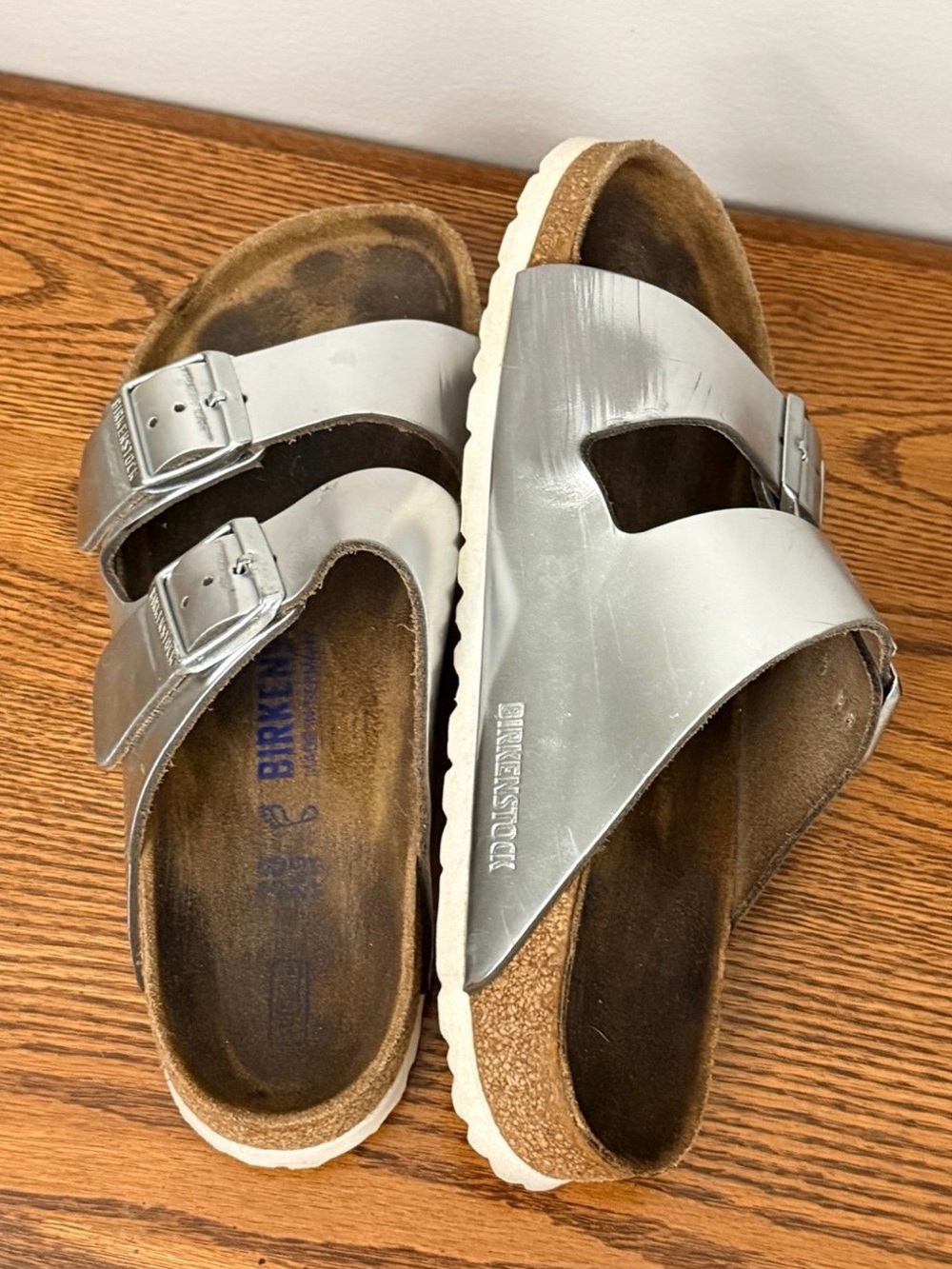 Birkenstock Arizona Silver Two Strap Sandals 38 EU 7.5 US - Picture 7 of 10
